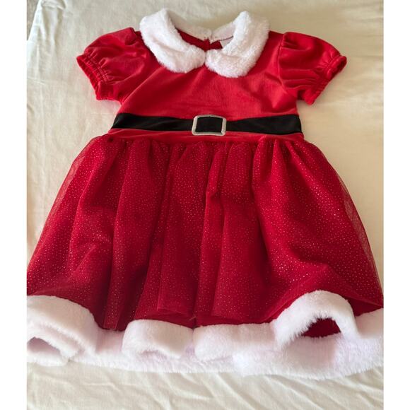 4T Girls Christmas Dress Red velvet & white fur Santa collar, dotted tulle skirt - Picture 1 of 1